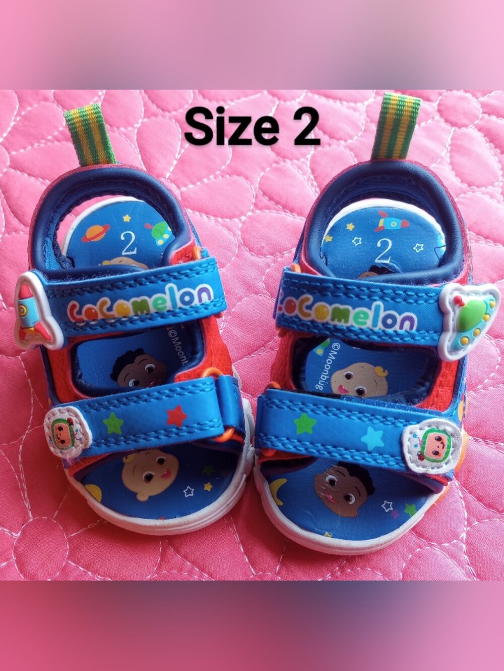 CoComelon Blue Kids Sandals - Playful Space Design, Size 2